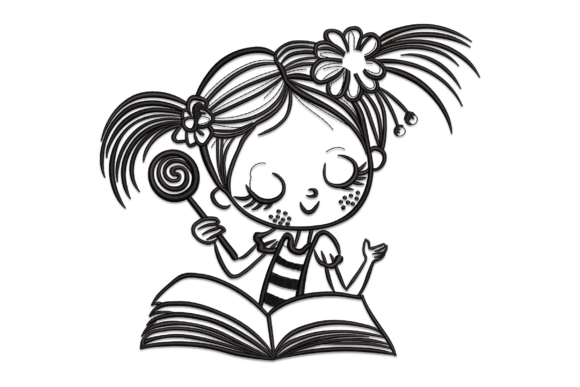 Charming Child Reading Embroidery Design