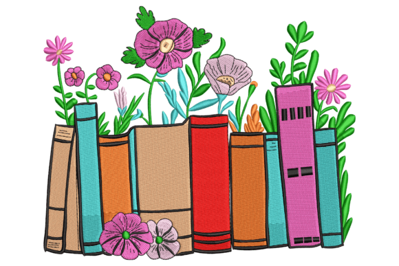 Charming Floral Book Stack Embroidery Design