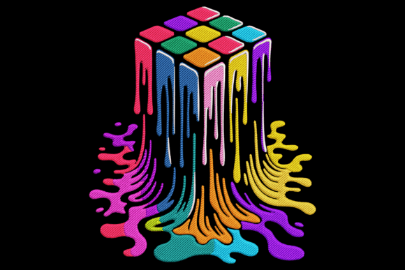 Melting Rainbow Cube: A Vibrant Embroidery Design