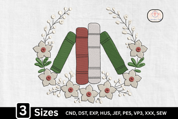 Vintage Books Floral Wreath: A Charming Embroidery Design